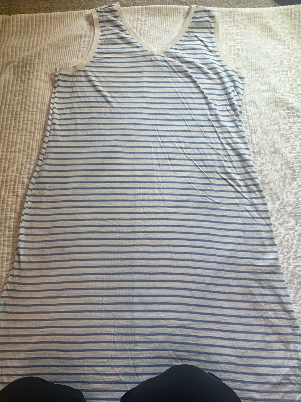 Time and Tru Sleeveless V-Neck Striped Cotton Nightdress - White & Light Blue